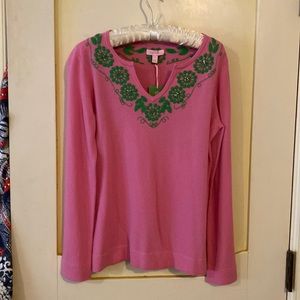 NWT Lilly Pulitzer “Rosalind Tunic Embroidere” sweater Hibiscus Pink